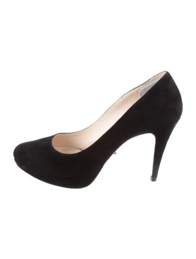 Pre-owned Prada Saffiano Leather Suede Pumps In Black