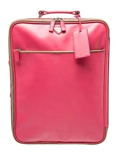 Pre-owned Prada Saffiano Leather Suitcase Large In Pink