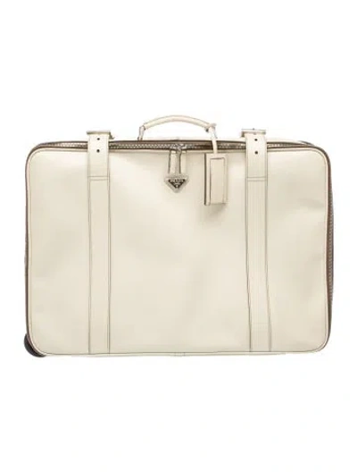Pre-owned Prada Saffiano Leather Suitcase In Neutral