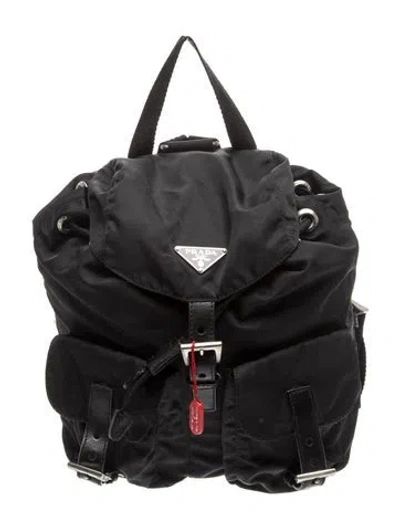 Pre-owned Prada Saffiano Leather Tessuto Backpack In Black