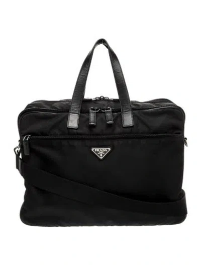 Pre-owned Prada Saffiano Leather Tessuto Business Bag Vintage In Black