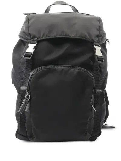 Pre-owned Prada Saffiano Leather Tessuto Montag Backpack In Black