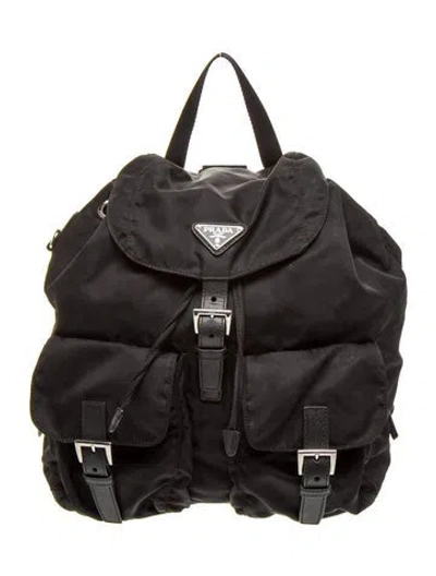 Pre-owned Prada Saffiano Leather Tessuto Nylon Backpack In Black
