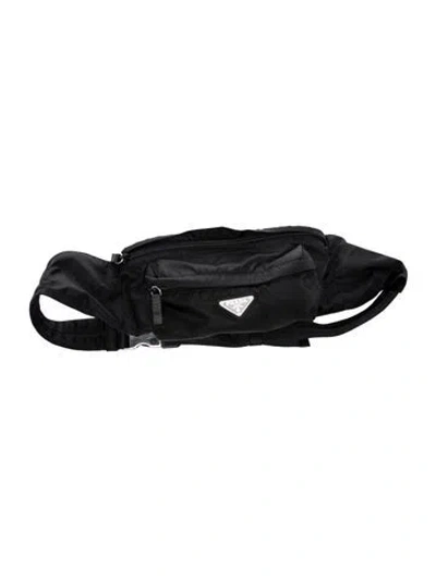 Pre-owned Prada Saffiano Leather Tessuto Nylon Belt Bag In Black