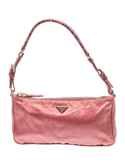 Pre-owned Prada Saffiano Leather Tessuto Nylon Pochette Bag In Pink