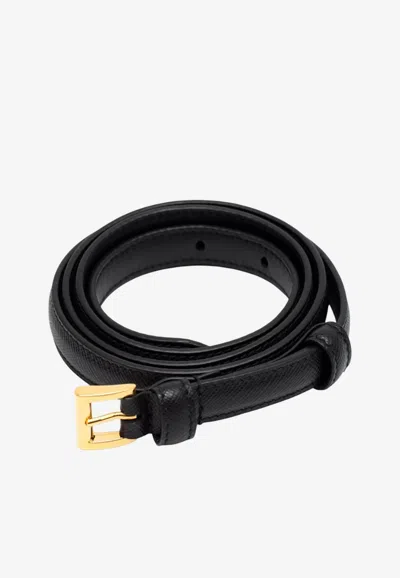 Prada Saffiano Leather Thin Belt In Gray