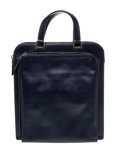 Pre-owned Prada Saffiano Leather Top Handle Bag In Blue