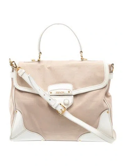 Pre-owned Prada Saffiano Leather Top Handle Bag In Neutral