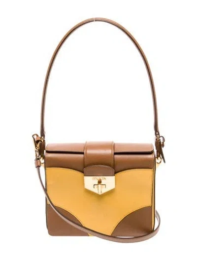 Pre-owned Prada Saffiano Leather Top Handle Bag In Yellow