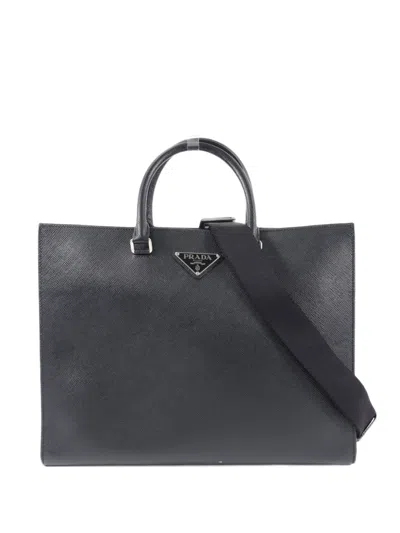 Pre-owned Prada Saffiano Leather Tote Bag In Black