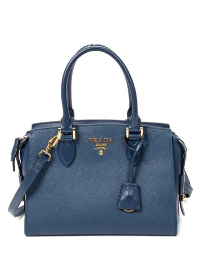 Pre-owned Prada Saffiano-leather Tote Bag In Blue