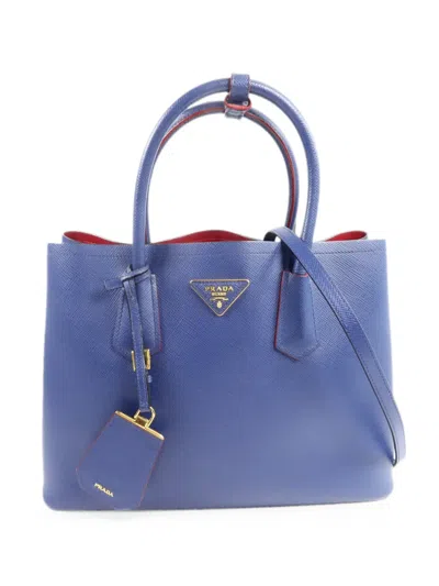 Pre-owned Prada Saffiano Leather Tote Bag In Blue
