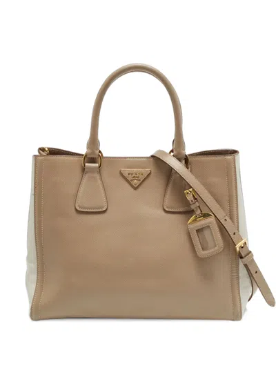 Pre-owned Prada Saffiano Leather Tote Bag In Neutrals