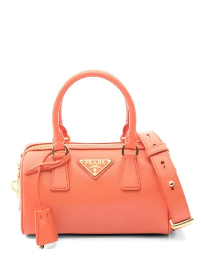 Pre-owned Prada Saffiano Leather Tote Bag In Orange