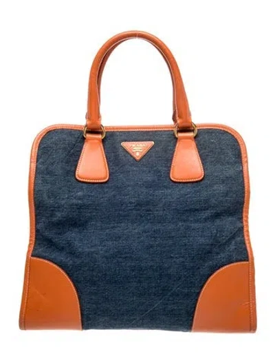 Pre-owned Prada Saffiano Leather Tote In Blue
