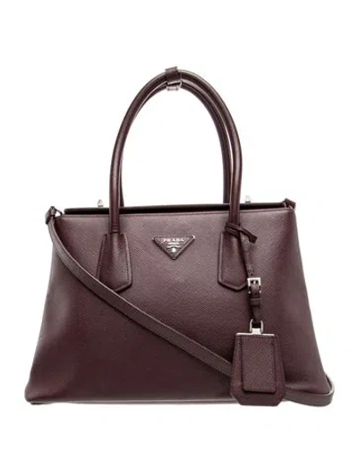 Pre-owned Prada Saffiano Leather Tote In Burgundy