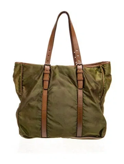 Pre-owned Prada Saffiano Leather Tote In Green