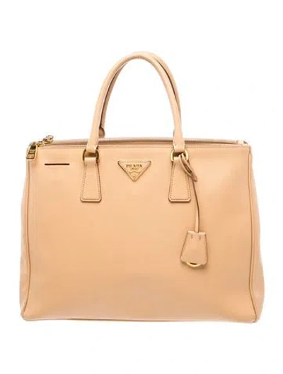 Pre-owned Prada Saffiano Leather Tote Medium In Neutral