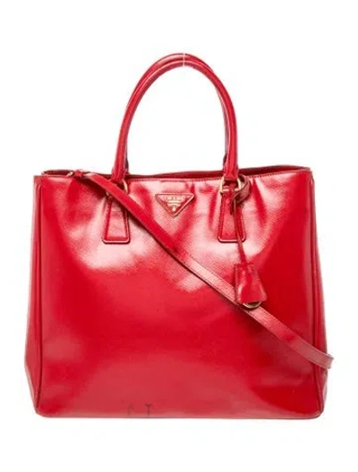 Pre-owned Prada Saffiano Leather Tote Medium In Red