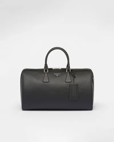Prada Saffiano Leather Travel Bag In Black