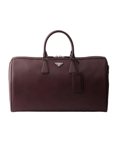 Prada Saffiano Leather Travel Bag In Burgundy