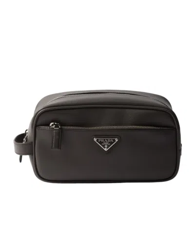 Prada Saffiano Leather Travel Pouch In Black