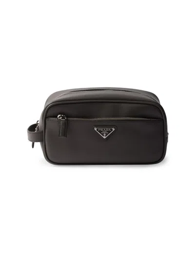 Prada Saffiano Leather Travel Pouch In Gray