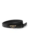Prada Saffiano Leather Triangle Belt In Nero