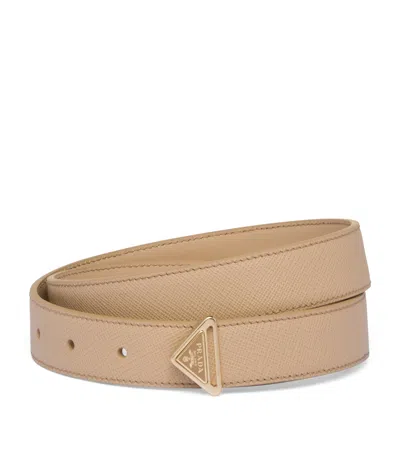 Prada Saffiano Leather Triangle Belt In Beige