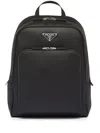 Prada Mens Black Logo-plaque Saffiano-leather Backpack In Black