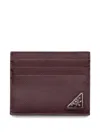 Prada Saffiano-leather Triangle-logo Cardholder In Burgundy