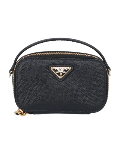 Prada Saffiano-leather Triangle-logo Mini Bag In Black