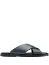 Prada Saffiano Leather Triangle-logo Sandals In Blue