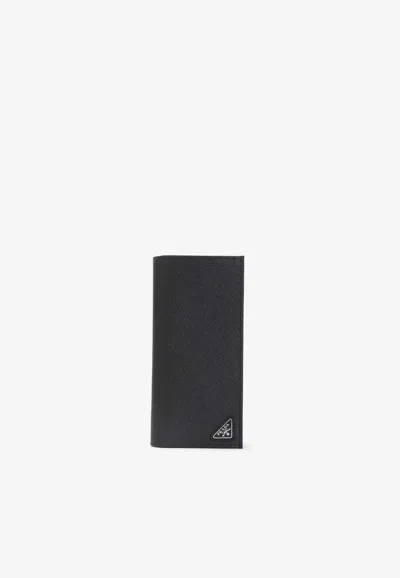 Prada Saffiano Leather Triangle Logo Wallet In Purple