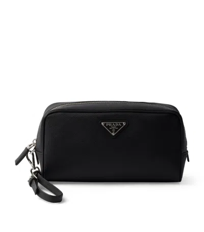 Prada Saffiano Leather Triangle Pouch In Black