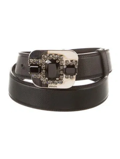Pre-owned Prada Saffiano Leather Waist Belt In Black
