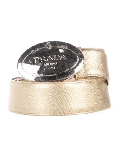 Pre-owned Prada Saffiano Leather Waist Belt In Gold