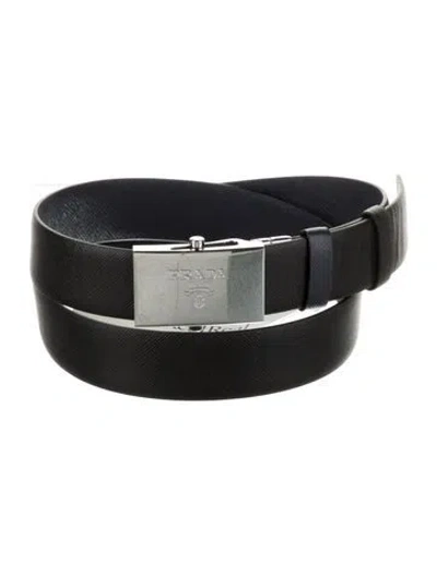 Pre-owned Prada Saffiano Leather Waist Belt W/ Tags In Black
