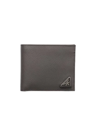 Prada Saffiano Leather Wallet In Gray
