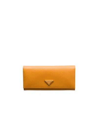 Prada Saffiano Leather Wallet In Amber