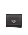 Prada Triangle Logo Leather Wallet In Black