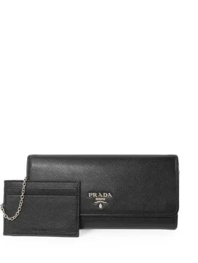 Pre-owned Prada Saffiano Leather Wallet In Black