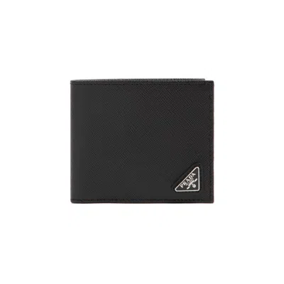 Prada Bi-fold Wallet With Saffiano Leather Coin Purse Accessories In Black