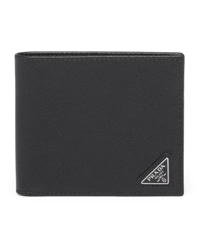 Prada Triangle Logo Saffiano Leather Wallet In Black