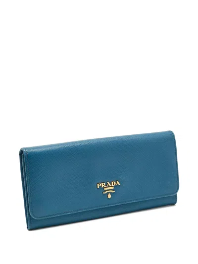 Pre-owned Prada Saffiano Leather Wallet In Blue
