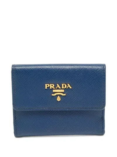 Pre-owned Prada Saffiano Leather Wallet In Blue