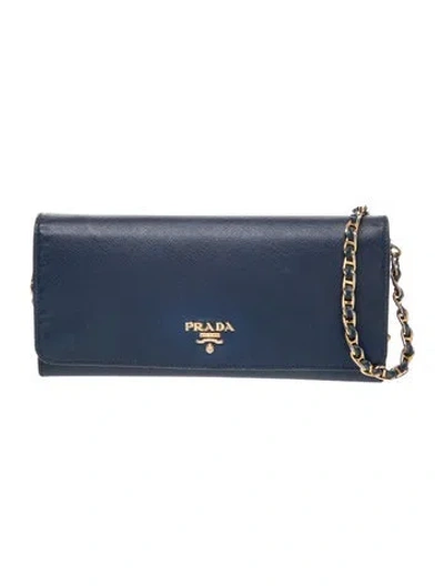 Pre-owned Prada Saffiano Leather Wallet In Blue