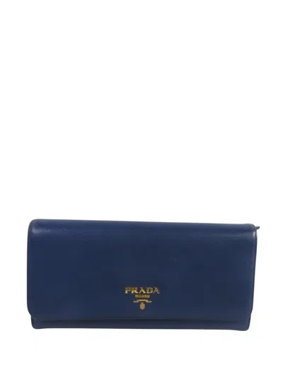 Pre-owned Prada Saffiano Leather Wallet In Blue
