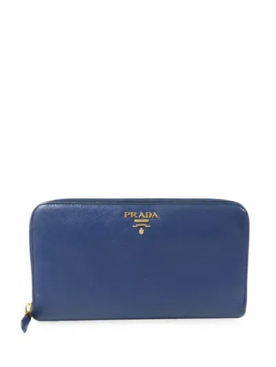 Pre-owned Prada Saffiano Leather Wallet In Blue