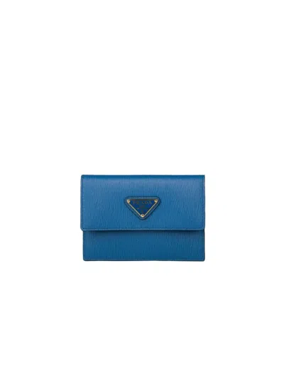 Prada Saffiano Leather Wallet In Blue
